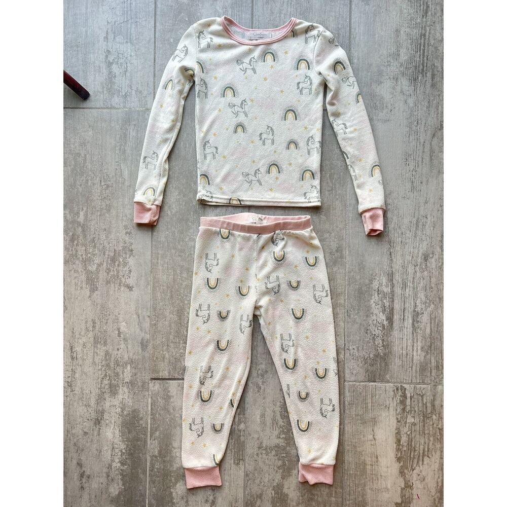 JESSICA SIMPSON 2 Piece Pajama Set Pjs Unicorn Rainbow Designer Knit Stretch 4